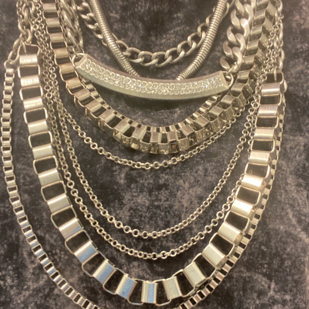 Multi chain necklace sliver sparkle coloured